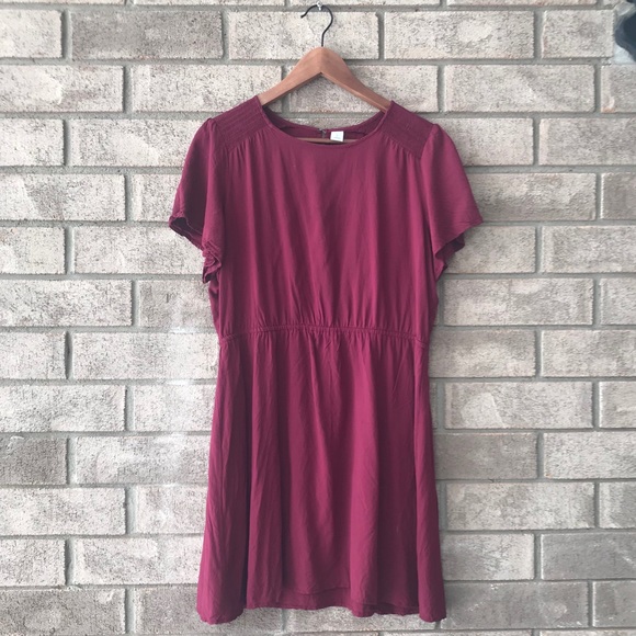 Old Navy Rayon Waist Defined Maroon Dress - Picture 4 of 5